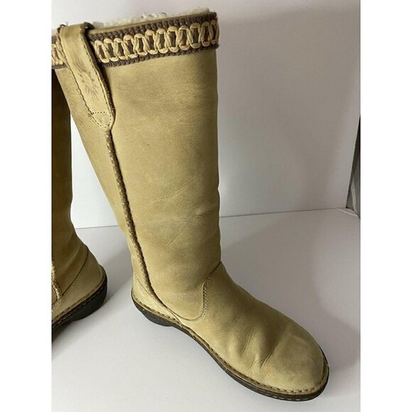 UGG Braided Size 5 Knee-High Riding Boots Suede Sheepskin Shearling Tan EUC - Picture 2 of 9